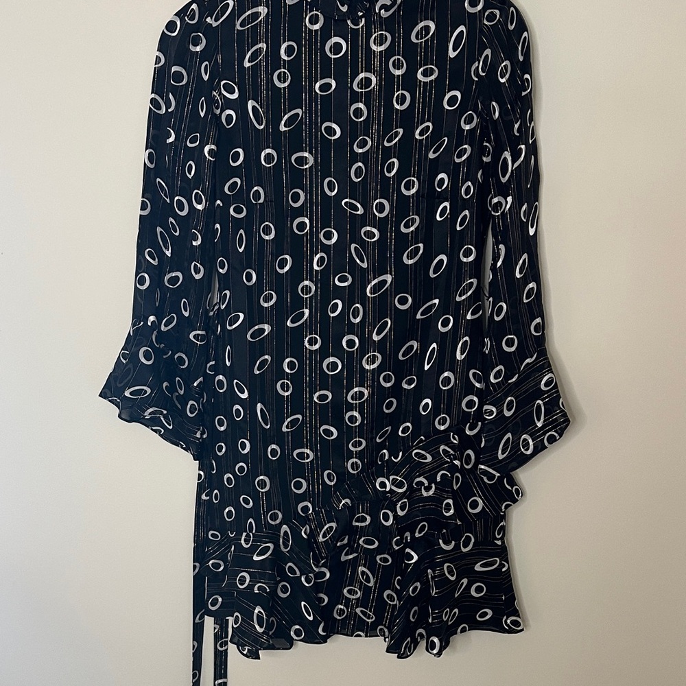 SALONI Black and White Long Flutter Sleeve Dress - Picture 10 of 10